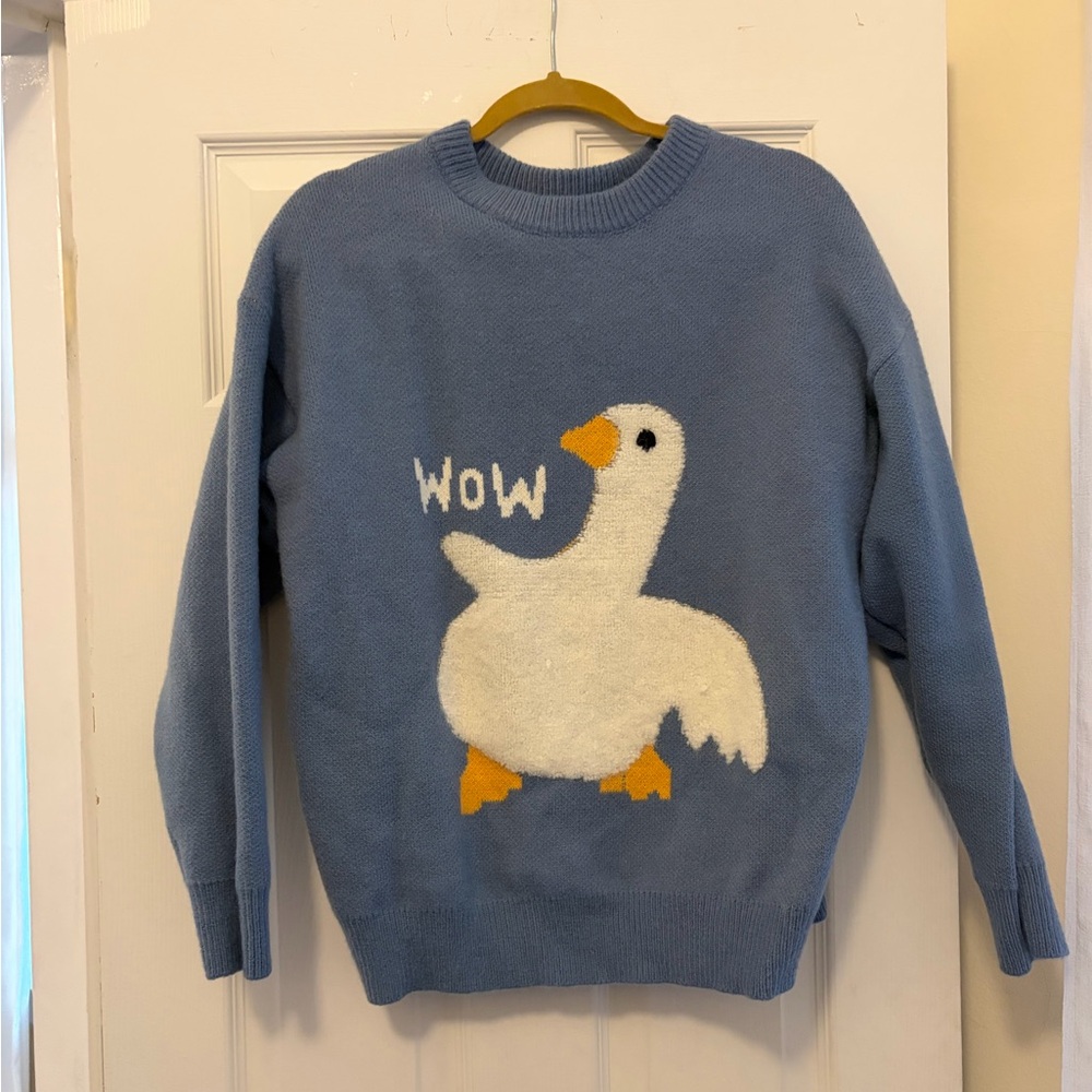 Blue Aelfric Eden Sweater with Fun Goose Design